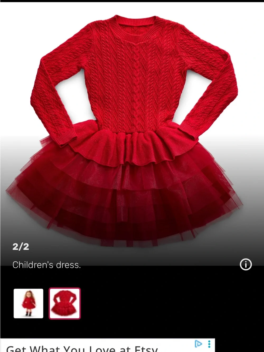 American Girl holiday Red Cable Knit Sweater Dress with Tulle Skirt small 7/8